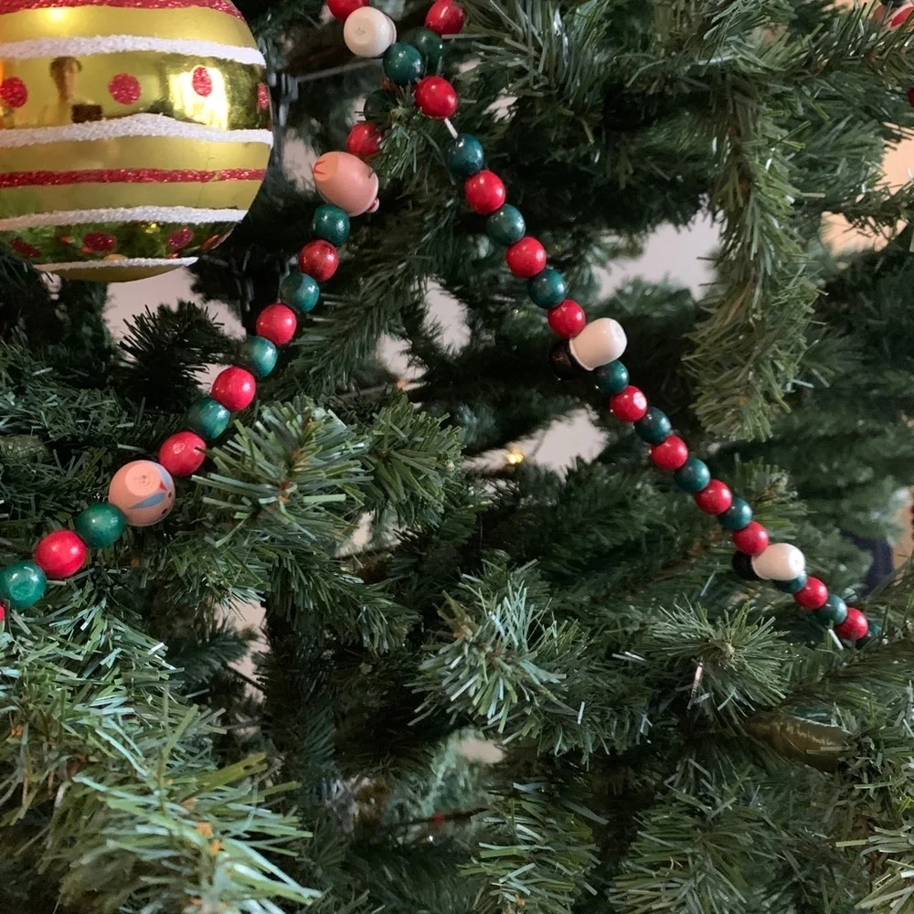 Vintage Christmas‎ Tree Wooden Garland Hand Painted Cute 3 strands, about 27 ft